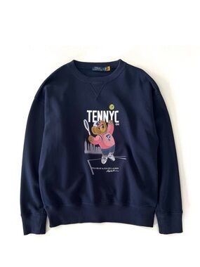 Ralph Lauren US Open Polo Bear Graphic Fleece Crewneck Sweatshirt in Navy Medium